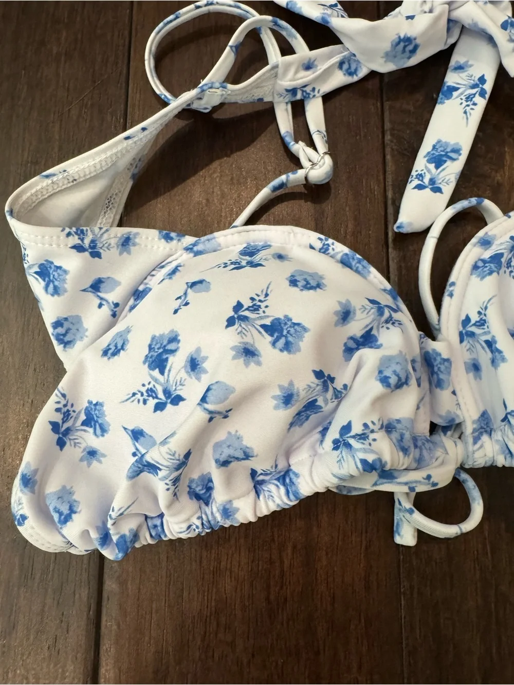 Blue Floral Tie-Back Bikini Top